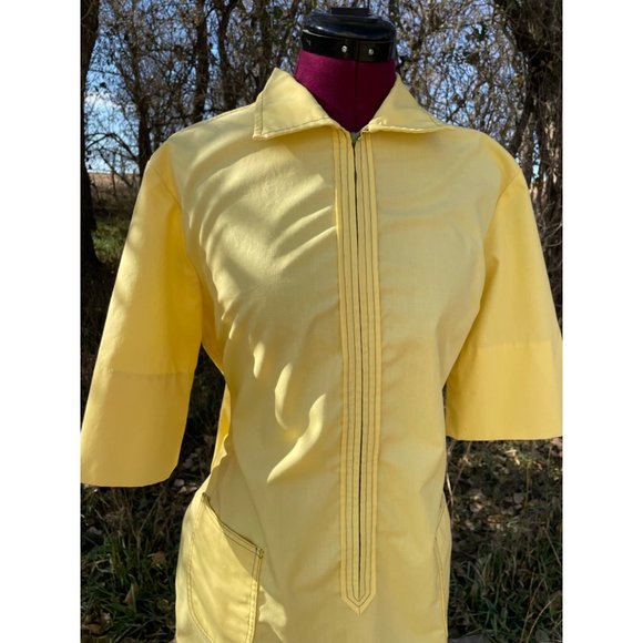 Vintage 1970s Yellow Zip Front Casual dress Front Pocket size L - Picture 15 of 15